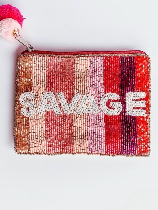 Bufford’s Boutique Handbags - Savage Beaded Stripe Clutch Top Zip Pouch - Rose Gold & Pink — NWT